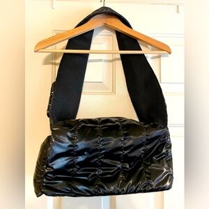NWT Steve Madden Black Hollis Puffer Bag Wide Shoulder Strap Multi Compartments